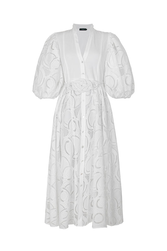 BROMELIA DRESS IN WHITE EYELET