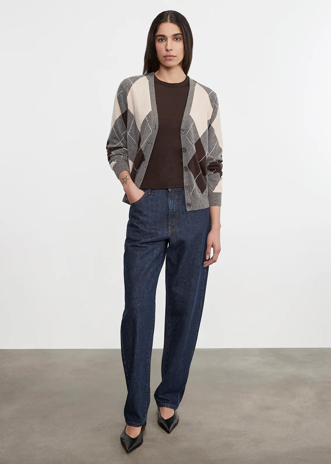 Knit Cashmere Argyle Cardigan