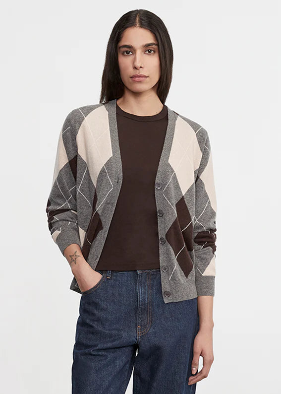 Knit Cashmere Argyle Cardigan