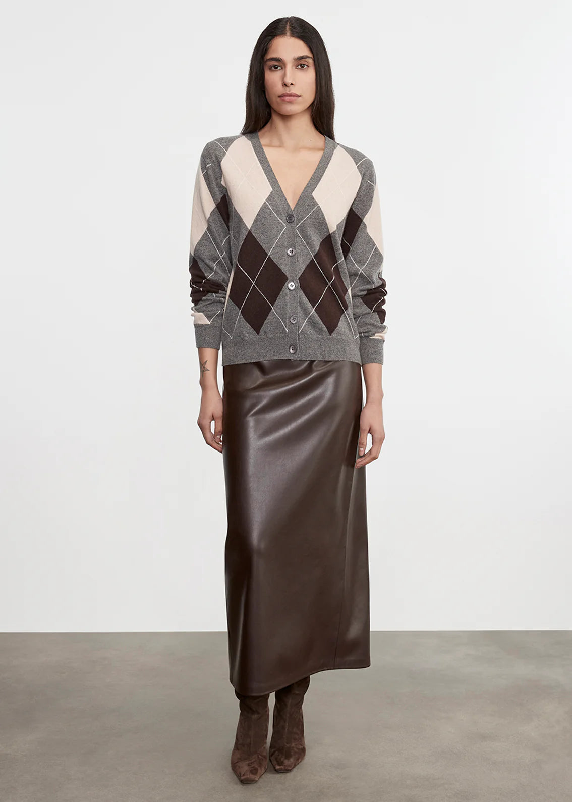 Knit Cashmere Argyle Cardigan
