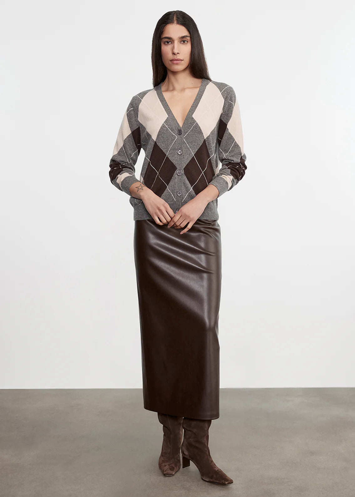 Knit Cashmere Argyle Cardigan