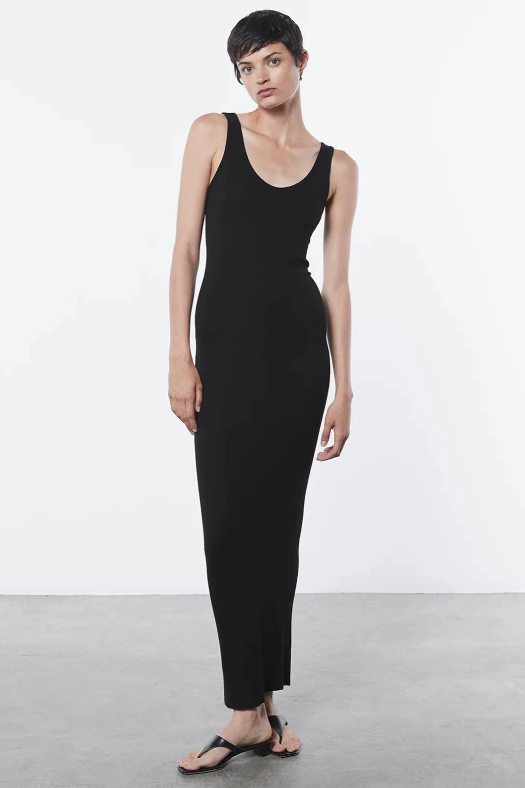ribbed tank dress maxi Baltic Born Womens Jesse Ribbed Tank Maxi Dress | Ivory + Black