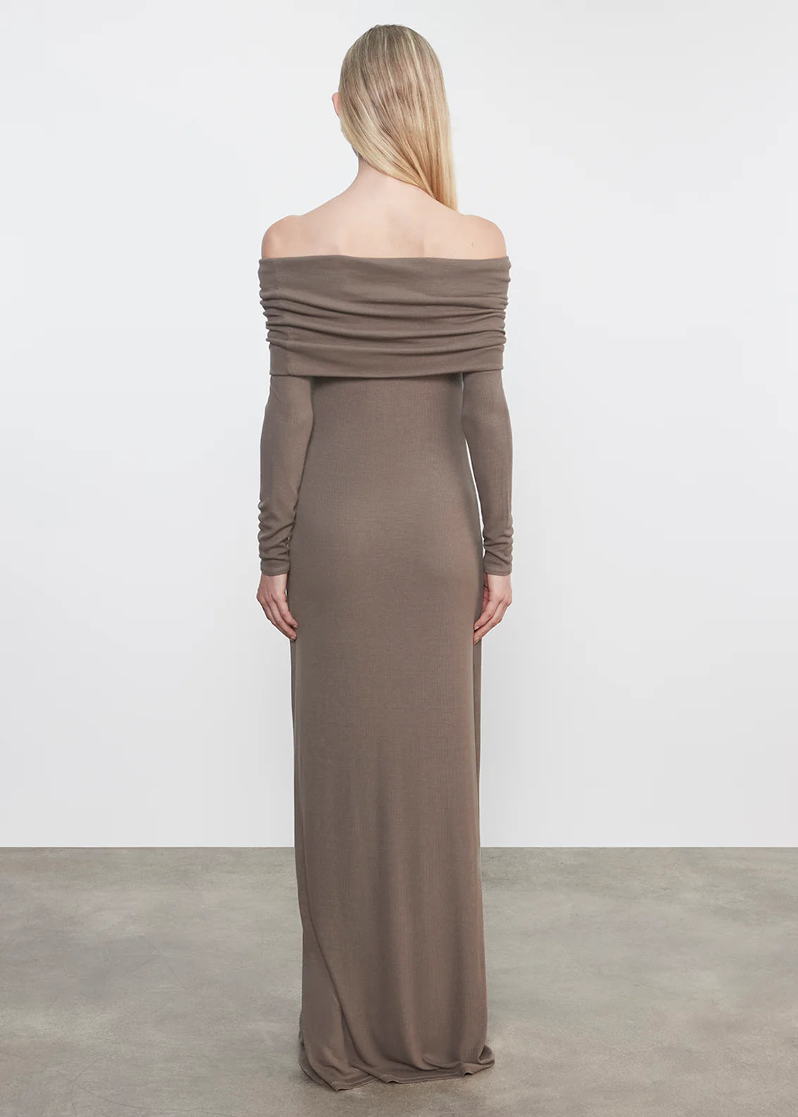 Silk Rib Off-Shoulder Fluid Dress