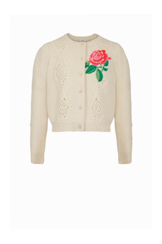 Knit Cardigan With Embroidered Flower