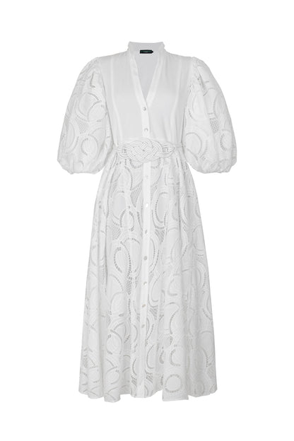 BROMELIA DRESS IN WHITE EYELET