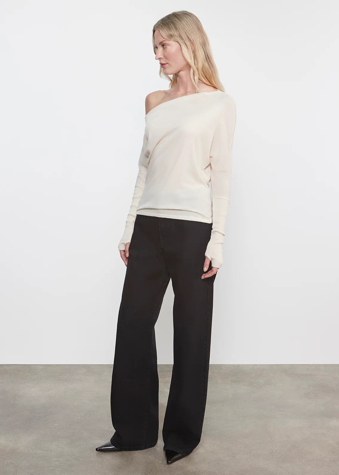 Cashmere Cuffed Off-Shoulder L/S