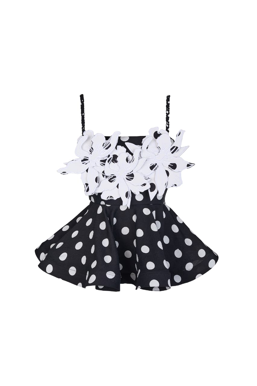 DREAMY TOP IN BLACK POLKA DOTS