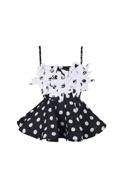 DREAMY TOP IN BLACK POLKA DOTS