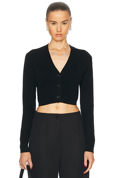 Linen Open Knit Cropped V Neck Cardigan