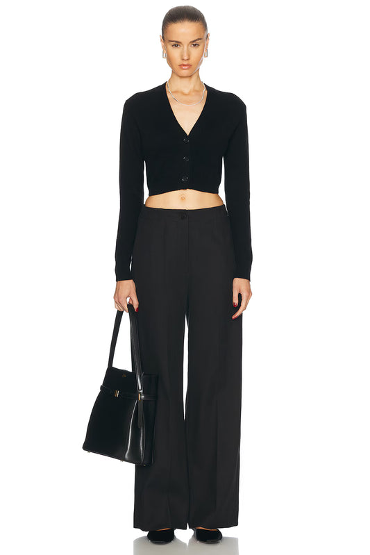 Linen Open Knit Cropped V Neck Cardigan