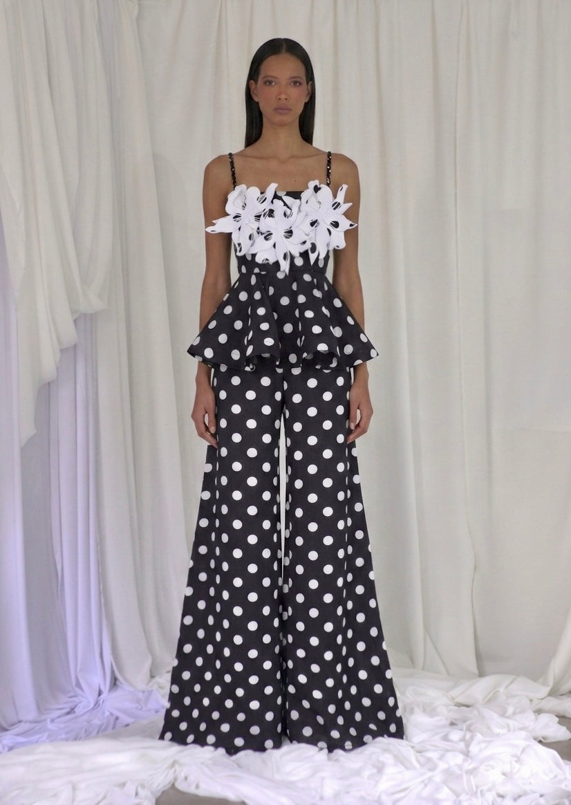 LA COLINA PANTS IN BLACK POLKA DOTS