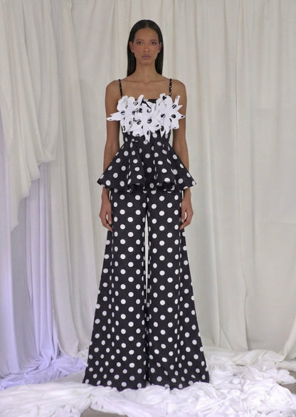 LA COLINA PANTS IN BLACK POLKA DOTS