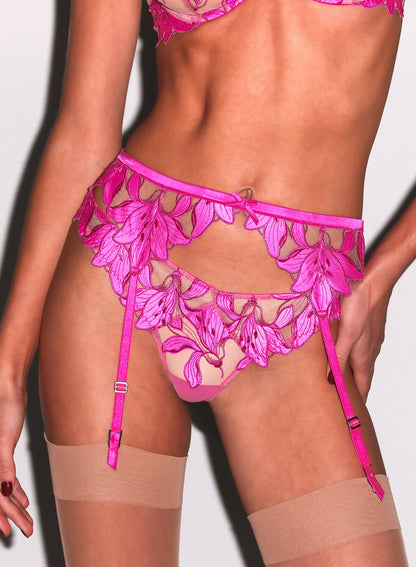 Lily Embroidery Garter Belt