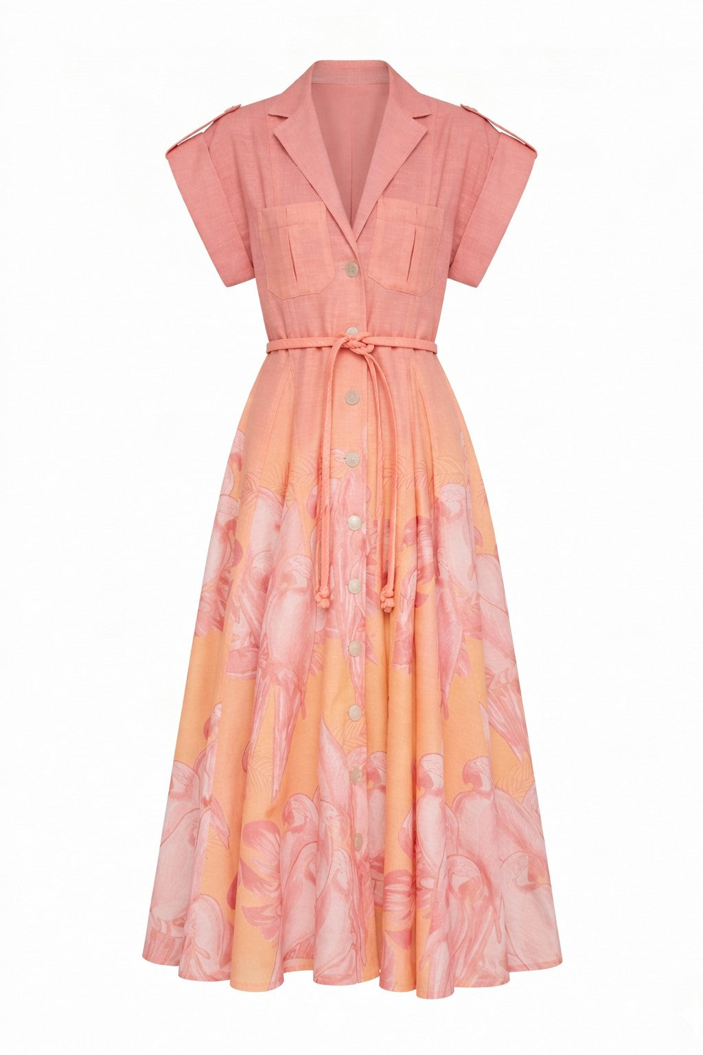 GUAYABA MIDI DRESS IN CORAL MACAW PRINT