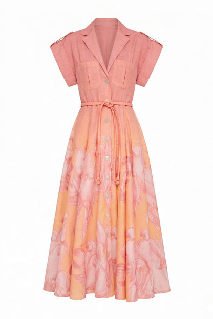 GUAYABA MIDI DRESS IN CORAL MACAW PRINT