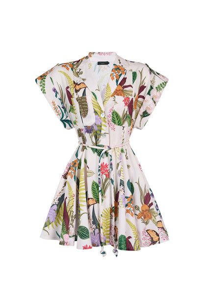 GUAYABA MINI DRESS IN JARDIN PRINT OFF WHITE
