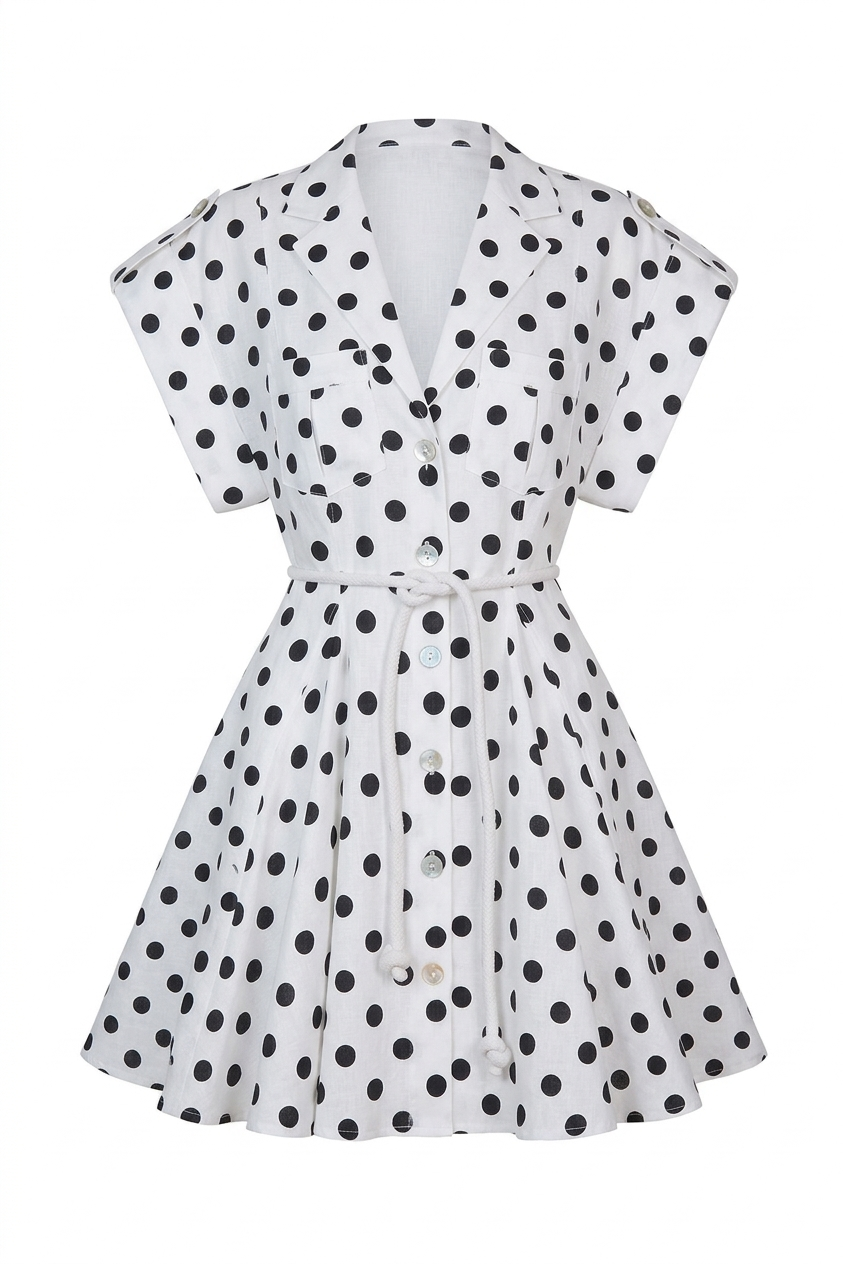 GUAYABA MINI DRESS IN WHITE POLKA DOTS