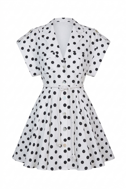 GUAYABA MINI DRESS IN WHITE POLKA DOTS