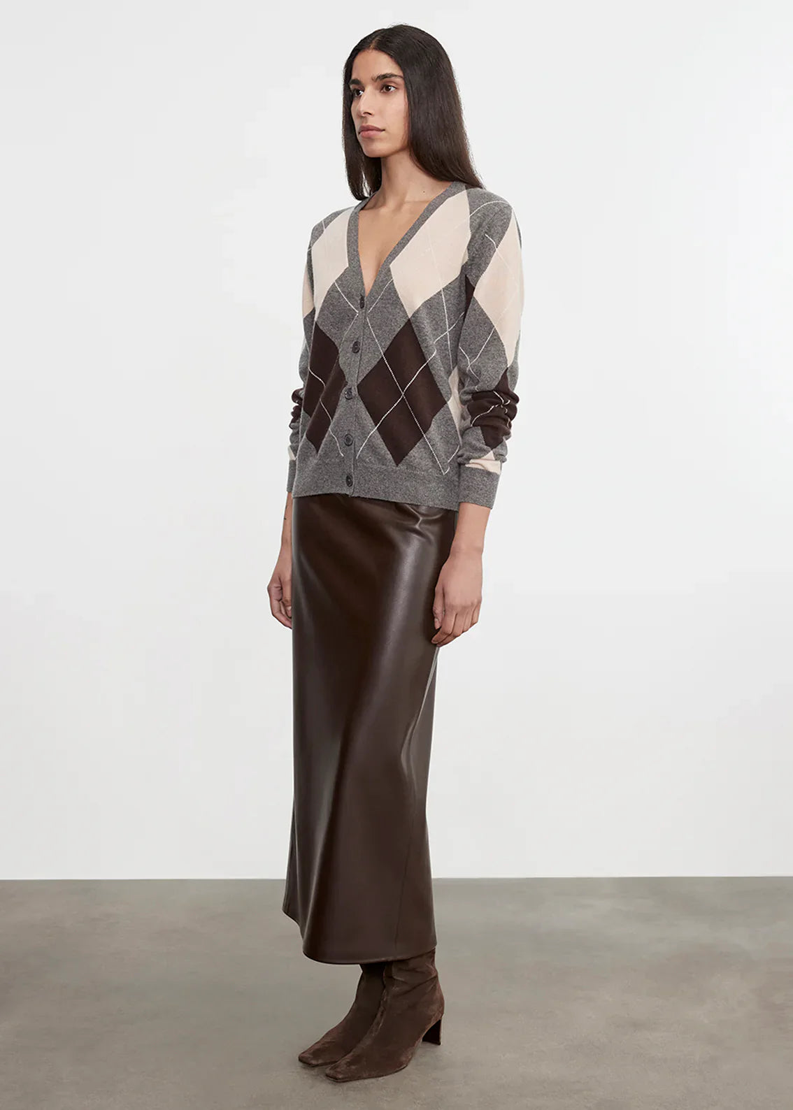 Knit Cashmere Argyle Cardigan