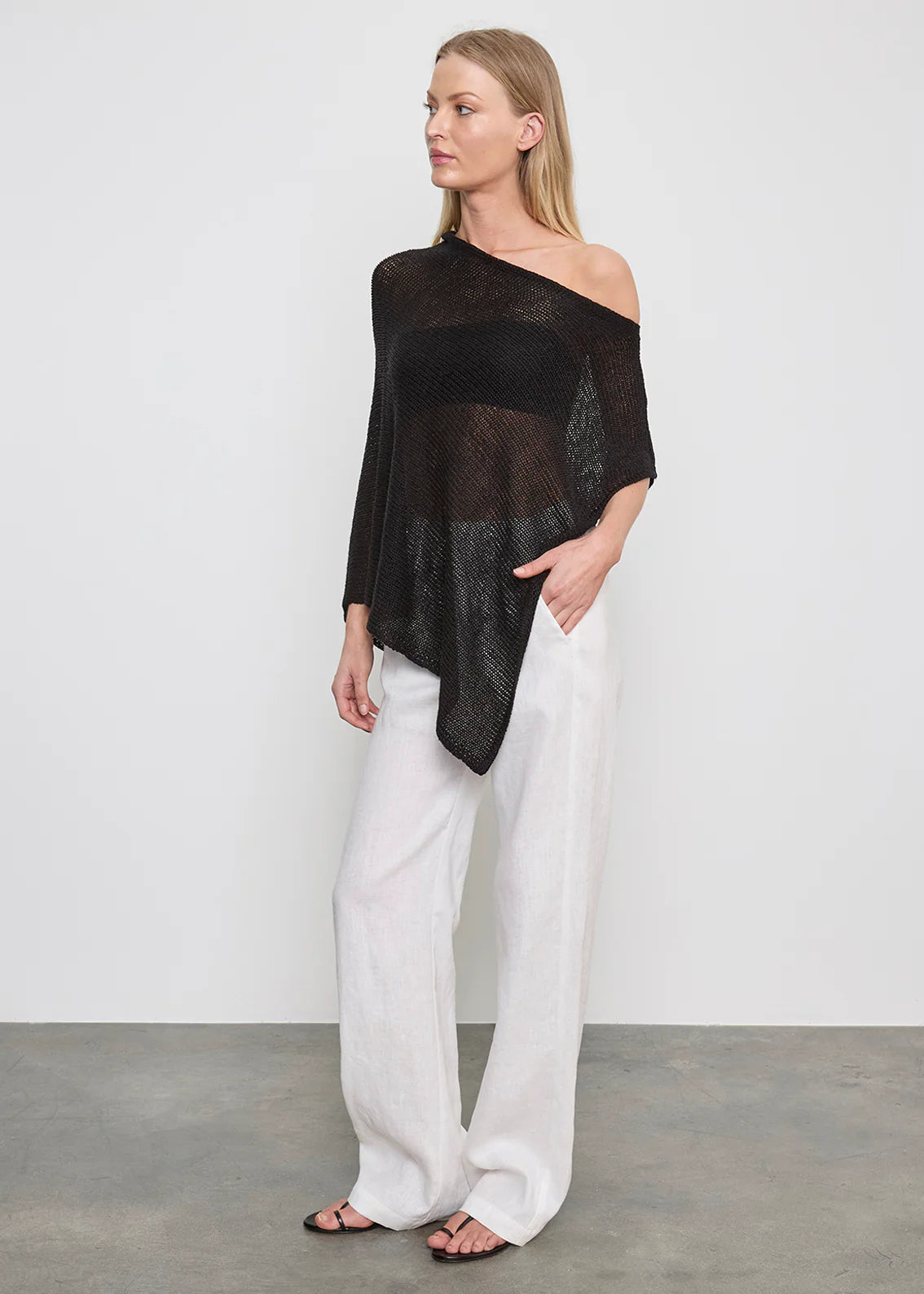 Linen Open Knit Poncho