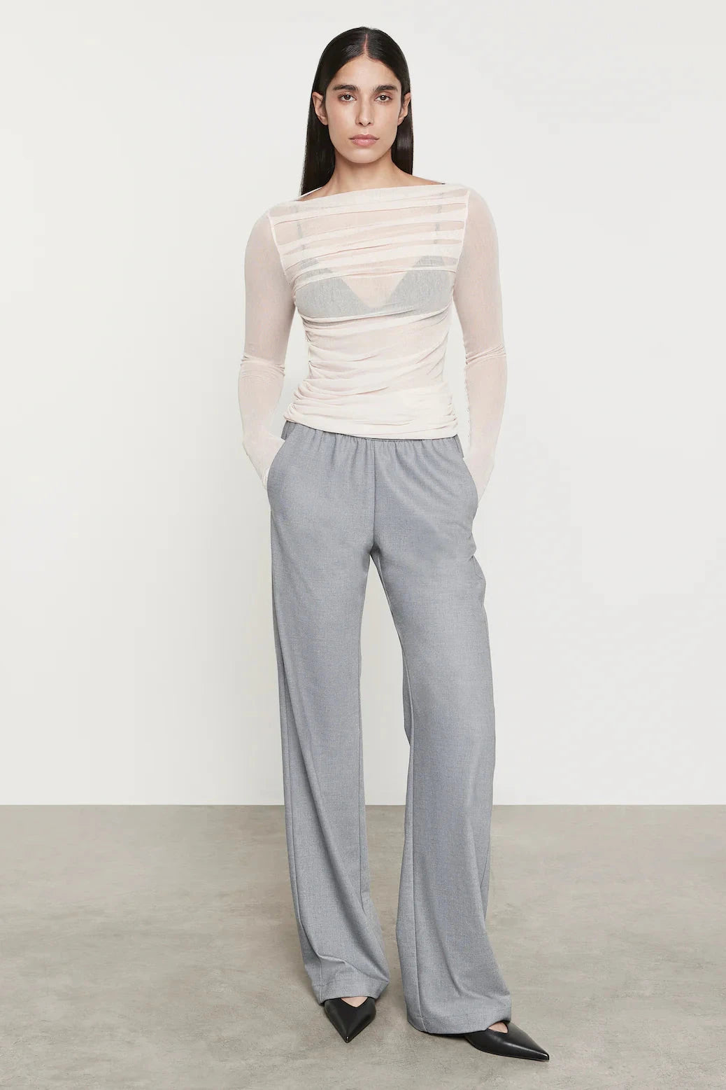 Cotton Mesh Draped Boatneck