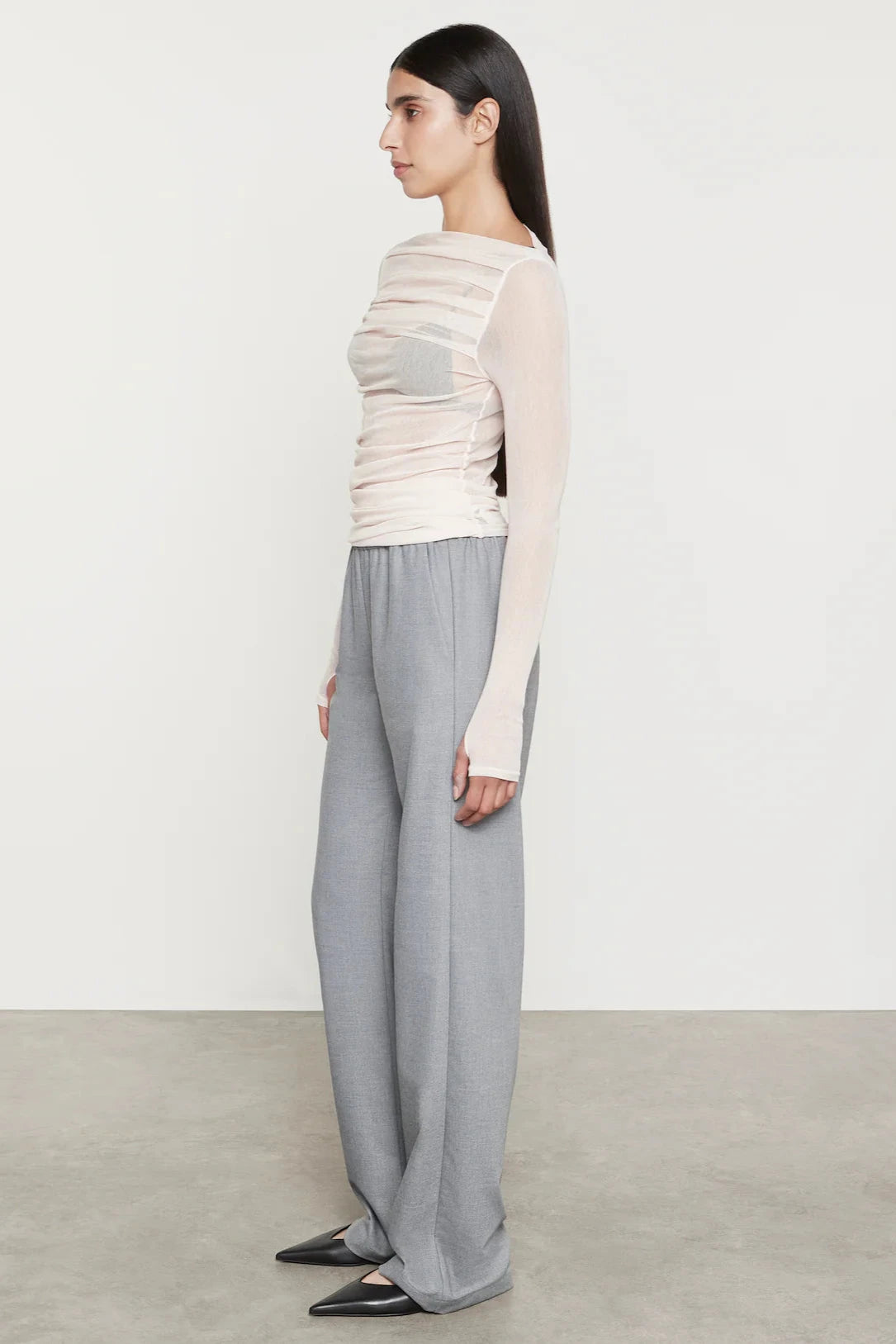 Cotton Mesh Draped Boatneck