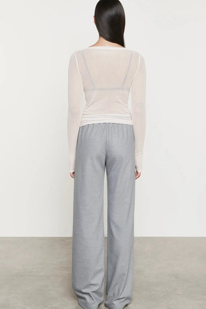 Cotton Mesh Draped Boatneck