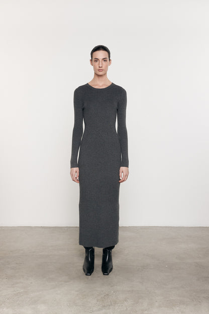 Silk Sweater Rib Crew Dress