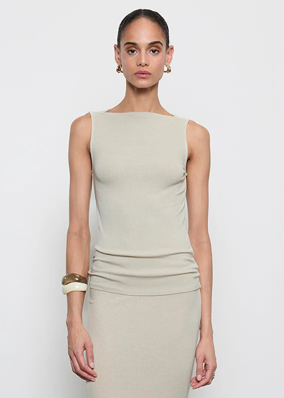 Silk Rib Sleeveless Boatneck