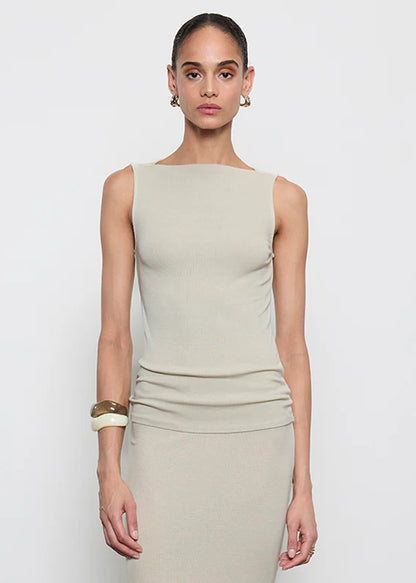 Silk Rib Sleeveless Boatneck