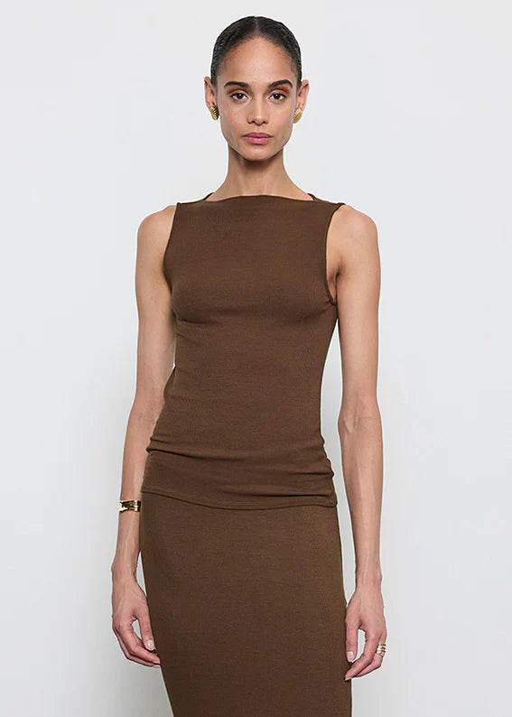 Silk Rib Sleeveless Boatneck