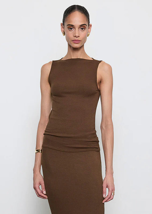 Silk Rib Sleeveless Boatneck