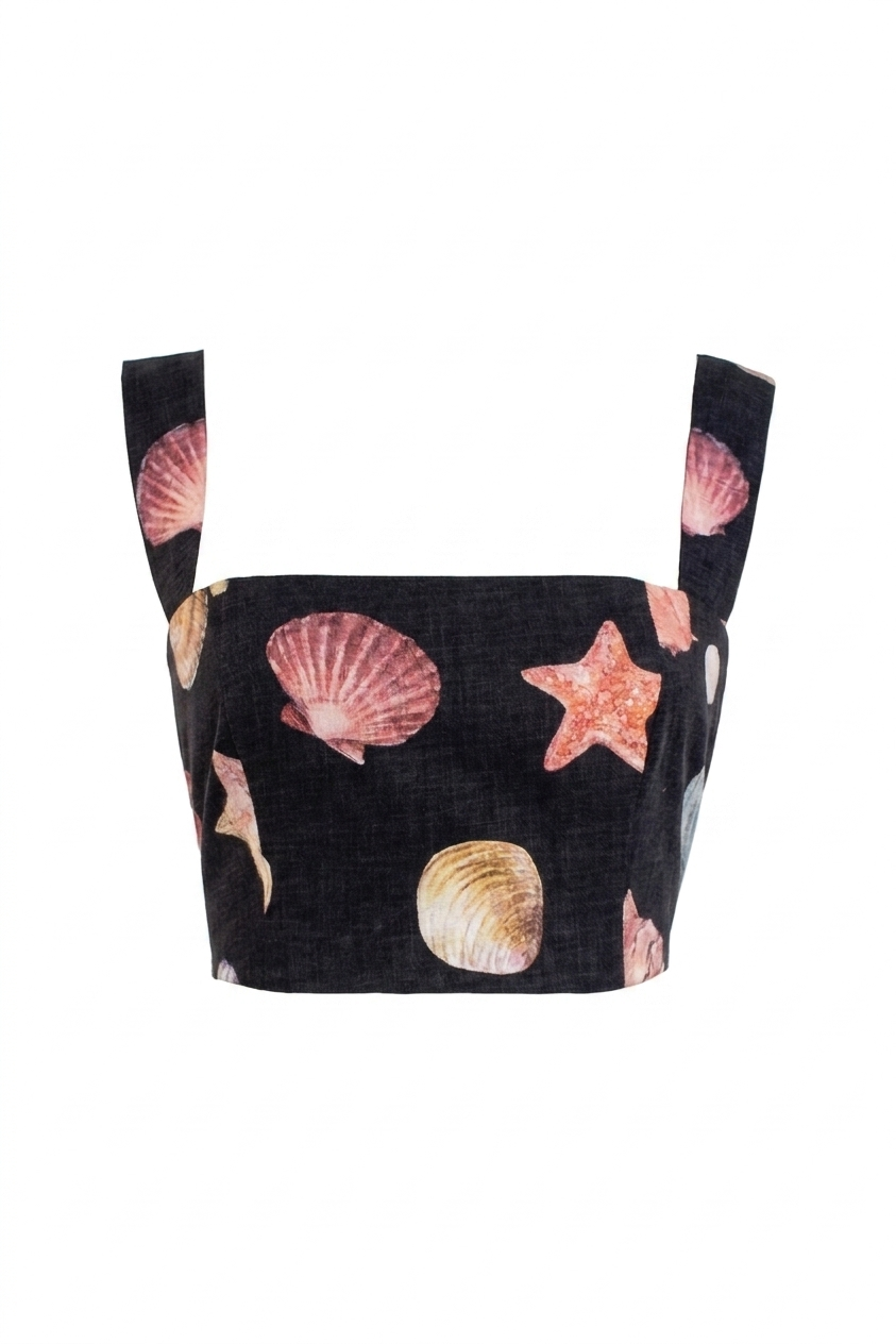 SOTAVENTO TOP IN CONCHITAS IN BLACK PRINT