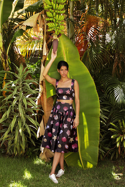 SOTAVENTO TOP IN CONCHITAS IN BLACK PRINT