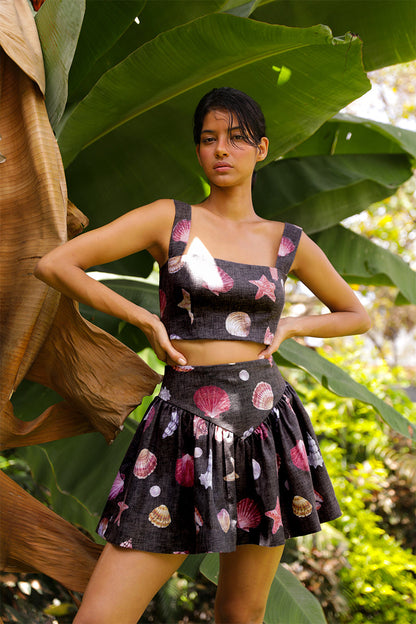 SOTAVENTO TOP IN CONCHITAS IN BLACK PRINT