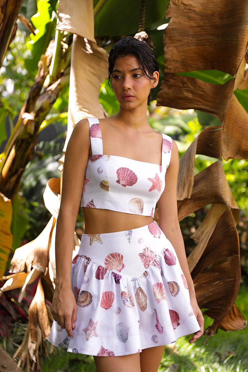 SOTAVENTO TOP IN CONCHITAS IN WHITE PRINT