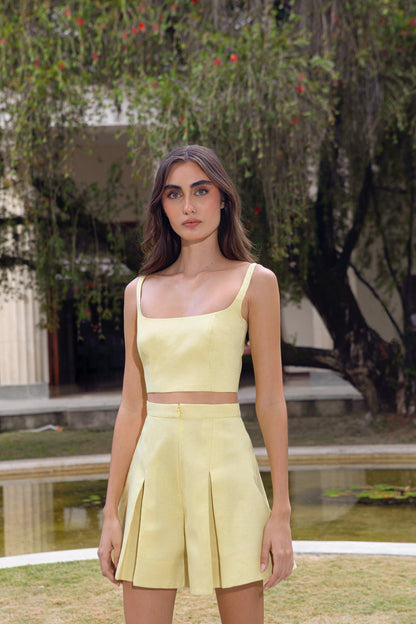 TOLEDO LINEN TOP IN SOFT YELLOW