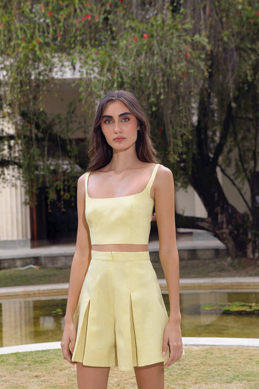 TOLEDO LINEN TOP IN SOFT YELLOW