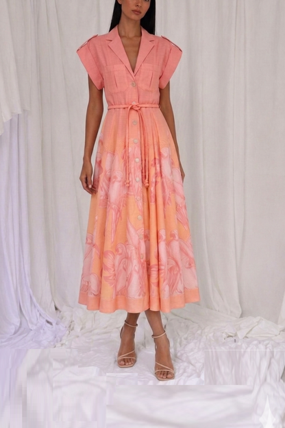 GUAYABA MIDI DRESS IN CORAL MACAW PRINT