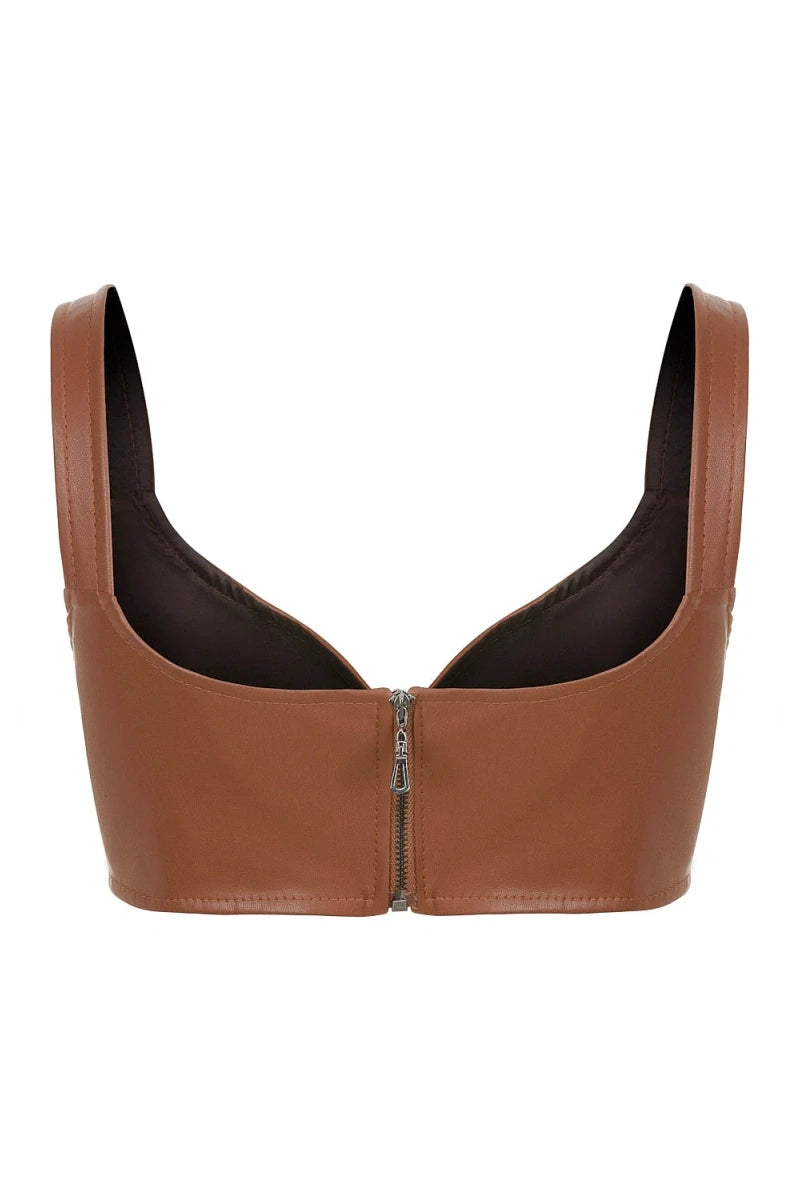 Sweetheart Neckline Pleather Crop Top